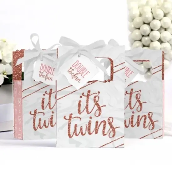 Big Dot of Happiness It's Twin Girls - Pink and Rose Gold Twins Baby Shower Favor Boxes - Set of 12 image {2}