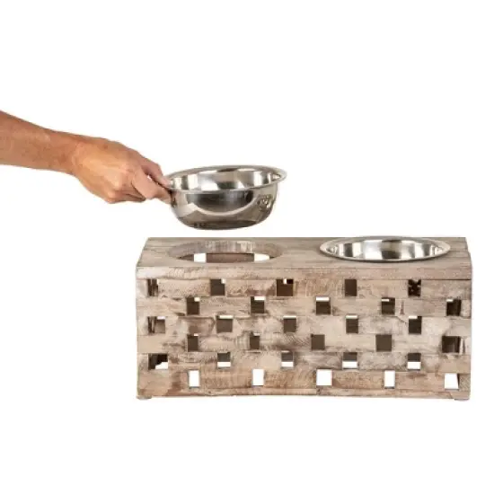 Huntley Pet Elevated Dog and Cat Double Bowl Feeder Stainless Steel Bowls (Berjen Block, Large) image {7}