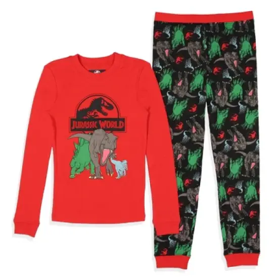 Jurassic World Boys' Movie Film Park Logo Icon Tight Fit Sleep Pajama Set Multicolored image {5}