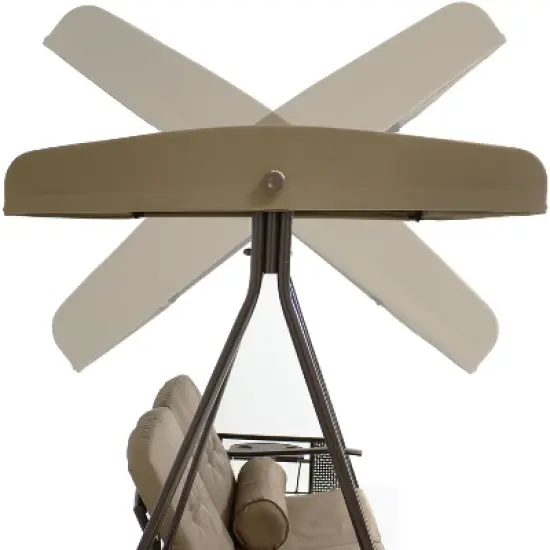 Sunnydaze 2-Person Outdoor Patio Swing with Adjustable Canopy Shade, Cushions and Pillow, Beige image {2}