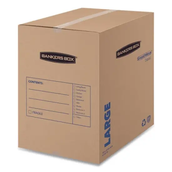 Bankers Box SmoothMove Basic Moving Boxes, Regular Slotted Container (RSC), Large, 18" x 18" x 24", Brown/Blue, 15/Carton image {5}