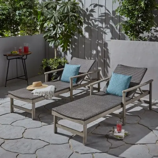 Christopher Knight Home Savannah Outdoor Acacia Wood and Wicker Adjustable Chaise Lounges (Set of 2) image {6}