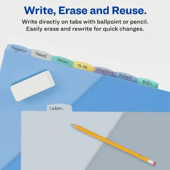 Avery Write & Erase Pocket Plastic Dividers for 3 Ring Binders, 8-Tab Sets, Multicolor, Works With Sheet Protectors, 3 Sets (31701) image {3}