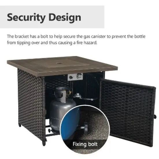 POCASSY 5 Pieces Outdoor Furniture Set with Fire Pit Table - All Weather Brown Wicker Swivel Patio Chairs Set of 4 with 30" Propane Firepit Table image {8}