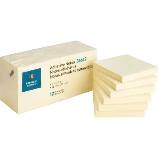 Business Source Adhesive Notes 100 Sheets 3"x3" 12/PK Yellow 36612 image {1}