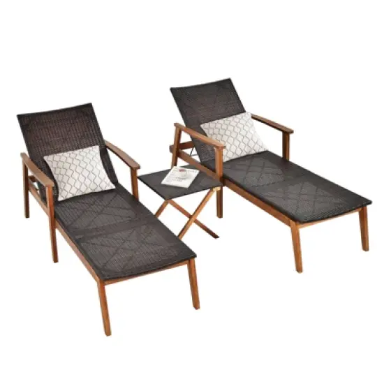 Tangkula 3PCS Chaise Lounge Set 4-Level Folding Chaise Lounge Adjustable Outdoor Beach with Wicker Side Table image {10}