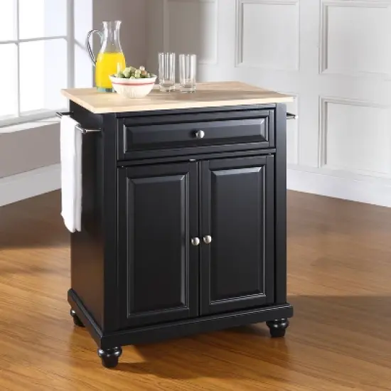Cambridge Wood Top Portable Kitchen Island/Cart Black/Natural - Crosley image {1}