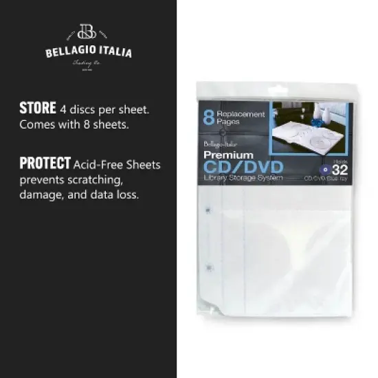 Bellagio-Italia Insert Sheets for CD/DVD Storage Binder - Holds DVDs, CDs, Blu-Rays & Video Games - Acid-Free Organizer Sheets image {4}