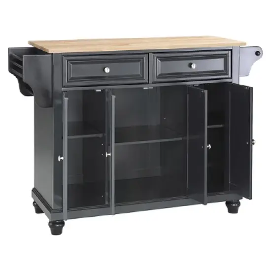 Cambridge Natural Wood Top Kitchen Island Black - Crosley image {2}