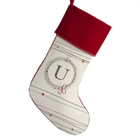 Personalization Mall Holiday Wreath Initial Christmas Stocking, Burgundy image {23}
