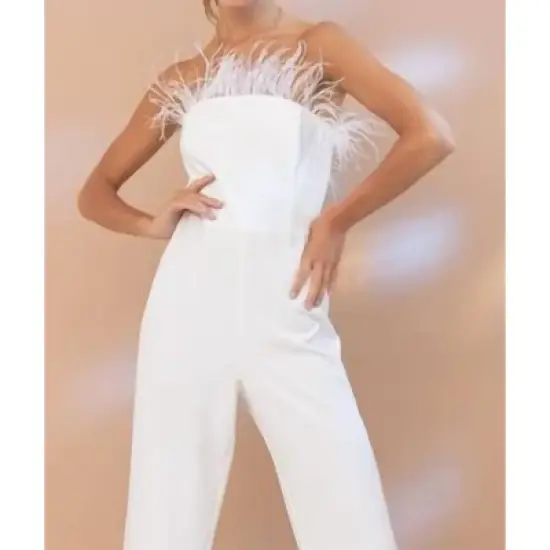 Women's Tube Front Feather Jumpsuit - Blue B L image {2}