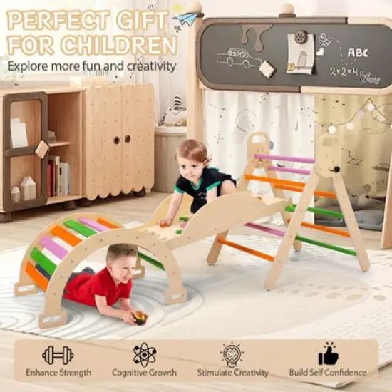 Foldable 9-in-1 Wooden Climbing Set for Toddlers & Kids &uml;C Triangle, Arch, Pinball & Seesaw | Heavy Duty Indoor Jungle Gym Playground image {7}