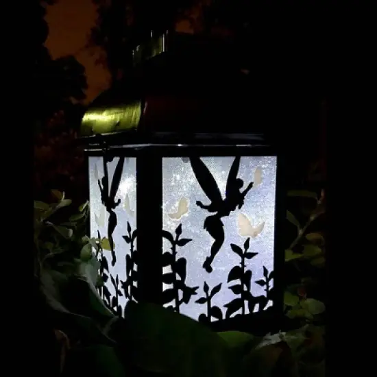 Disney 8.3" Tinker Bell Solar Metal Outdoor Lantern Black image {2}