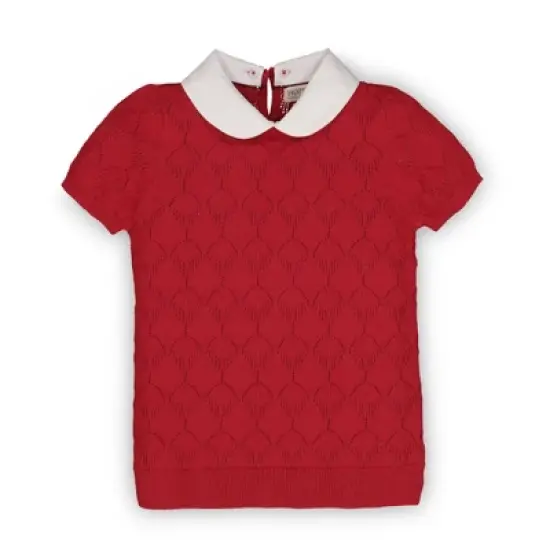 Hope & Henry Girls' Organic Cotton French Look Short Sleeve Sweater with Collar, Infant image {4}