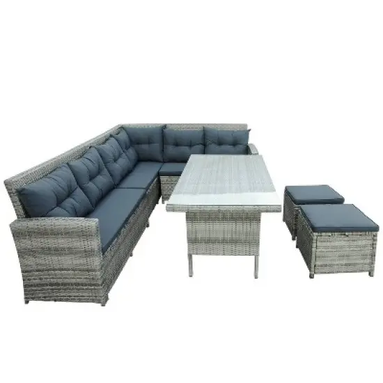 6pc Outdoor Set with Sectional & Glass Table - Gray - WELLFOR image {18}