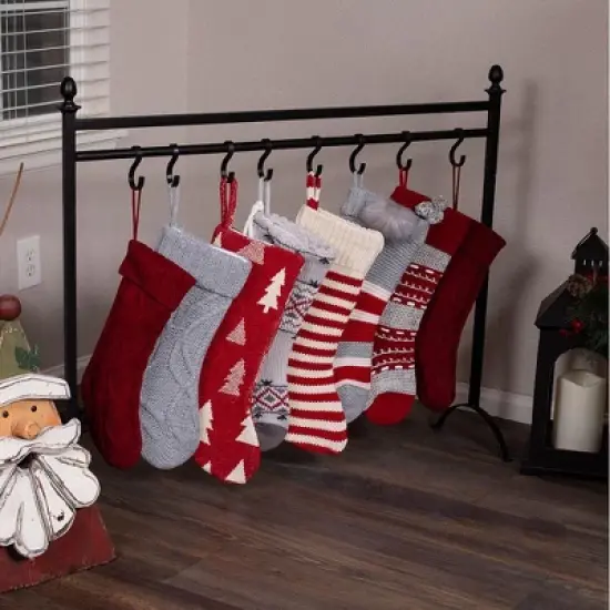 BIRDROCK HOME 8 Hook Christmas Stocking Holder Stand - Black image {7}