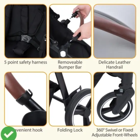 Tandem Double Stroller Newborn and Toddler, Foldable Twin Stroller with Reversible Seat image {6}