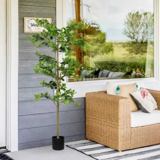 NAYSAYE Planter Black Olive Tree Artificial Faux Plant for Indoor Outdoor Garden Decor, Green, 27.5"*27.5"*70.8" image {1}