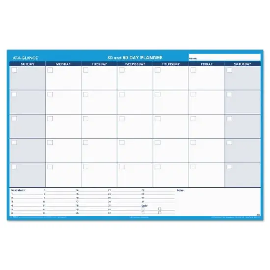 30/60-Day Undated Horizontal Erasable Wall Planner, 48 X 32, White/blue Sheets, Undated image {1}