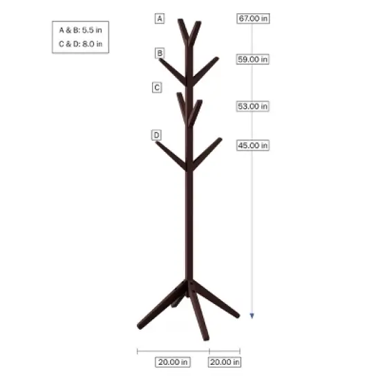 Hastings Home Modern Freestanding Wooden Coat Rack - Hall Tree for Jackets, Hats, and Purses image {1}