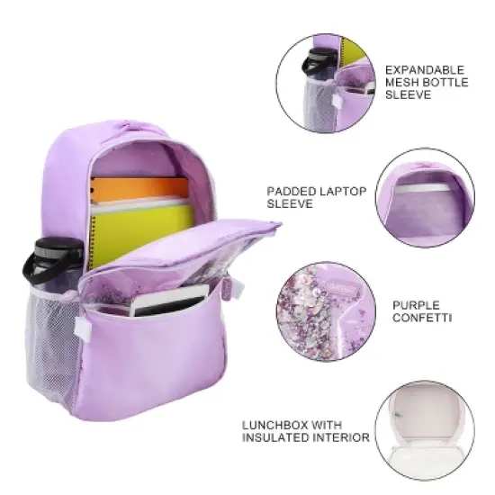 Packed Party Gold Confetti Purple 17" Backpack With Lunchbox image {2}