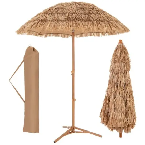 Tangkula 6.5Ft Tiki Beach Umbrella with Base Hawaiian Style PP Grass with Tilt Adjustment 8 Ribs Thatched with Carry Bag for Garden & Pool Natural image {10}