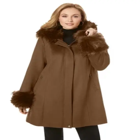 Jessica London Women&rsquo;s Plus Size Hooded Faux Fur Trim Coat image {1}