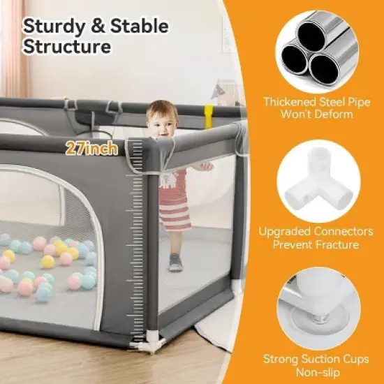 GOTGELIF 79"x63" 4-Panel Baby Playpen Spacious & Secure Portable Playard image {4}