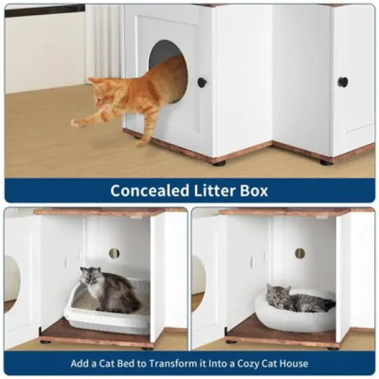 Cat Litter Box Enclosure Hidden Litter Box, Large Tall Cat Tower, 2 in 1 Multi Level 48.8 Inch Wooden Furniture with Scratching Post image {4}