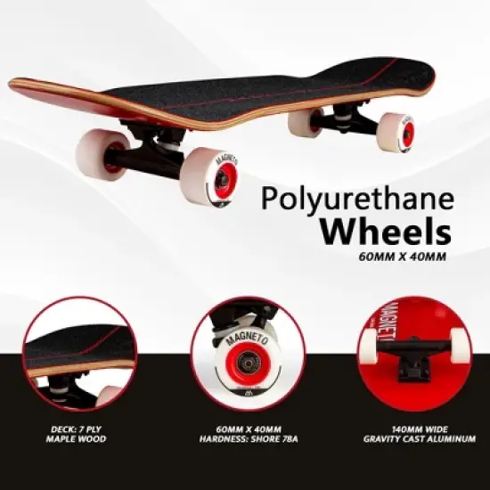 Magneto SUV Skateboards | Fully Assembled 31.5" x 8.5" Standard Size | 7 Layer Canadian Maple Deck with Free Skate Tool, SUV Red image {3}