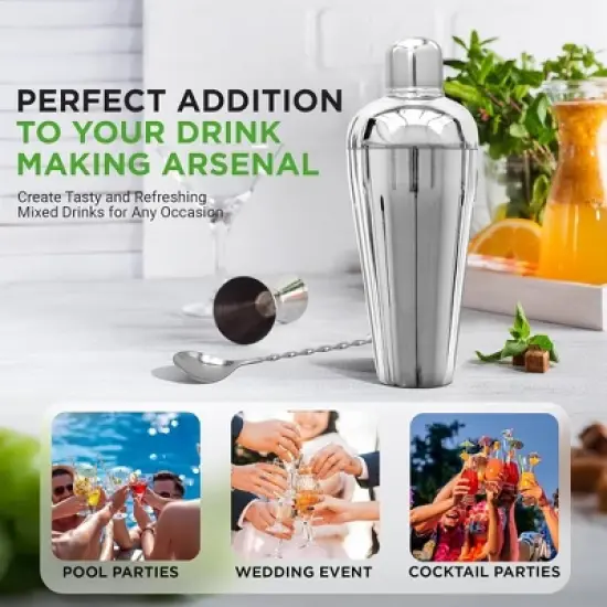 NutriChef 3-Piece Bartender Cocktail Shaker Set with Jigger & Bar Spoon - NCCSPC33 image {4}