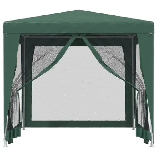 vidaXL Party Tent with Powder-Coated Iron Frame and HDPE Cover, Weather and UV Resistant with Mesh Sidewalls, Green, Dimensions: 98.4"x98.4"x96.5" image {2}