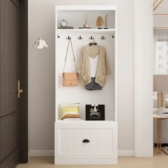 FUFU&GAGA White Entryway Hall Trees Storage Closet Clothing Organizer image {2}