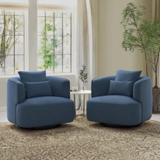 32.3" Wide Upholstered Swivel Accent Chair, 360&deg; Swivel Accent Barrel Chairs, Comfy Club Reading Chairs for Adults for Living Room, Bedroom image {1}