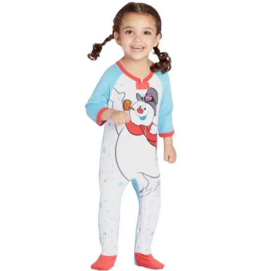 Frosty The Snowman Baby Fleece One Piece Footie Sleeper Holiday Pajama White image {3}