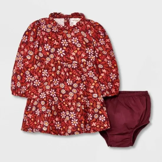 Baby Girls' Floral Twill Dress & Bottom Set - Cat & Jack&trade; Burgundy image {4}