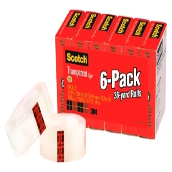 Scotch 600 Transparent Tape, 0.75 x 1296 Inches, Glossy, Pack of 6 image {1}