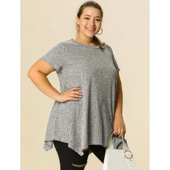 Agnes Orinda Women's Plus Size Ribbed Asymmetrical Hem Summer Casual Peasant Top image {3}
