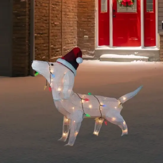 Northlight LED Lighted Dachshund Dog in Santa Hat Outdoor Christmas Decoration - 32" - Multicolor image {1}