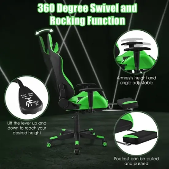 Costway Massage Gaming Chair Reclining Racing Office Computer Chair with Footrest White\Blue\Pink\Red image {6}