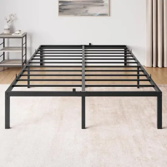 Metal Bed Frame Heavy Duty Platform Base with Noise-Free Grid Support No Box Spring Needed, Tool Free Assembly & Underbed Storage Space image {7}