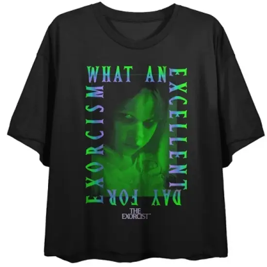 The Exorcist What An Excellent Day For Exorcism Crew Neck Short Sleeve Women's Black Crop T-shirt image {3}