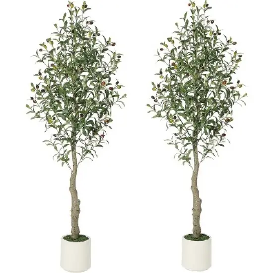 Faux Olive Tree with Moss and Planter Pot, Realistic Olive & Leaves Artificial Tree Tall Plants for Home Yard Office Decor Indoor Outdoor image {9}