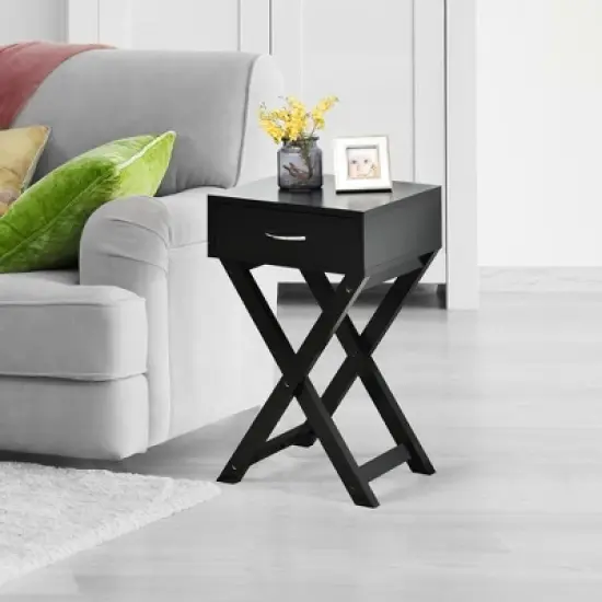 Costway Nightstand x-Shape Drawer Accent Side End Table Modern Home Furniture Black image {2}