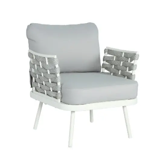 Christopher Knight Home Belle 4 Piece Modern Patio Metal and Rope Upholstered Seating Set with Coffee Table image {4}