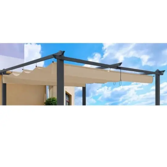 Replacement Canopy Top Fabric for 10x10 Ft Outdoor Patio Retractable Pergola Sunshelter Pergola Canopy-Khaki image {2}