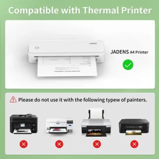 JADENS Quick-Dry Thermal Paper Roll for PD-A4 printer, letter-sized, 4-Roll image {4}