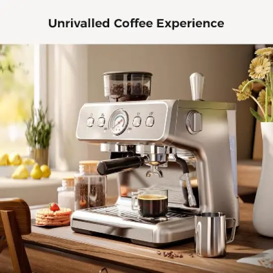 R.W.FLAME Espresso Machines with grinder, 20 Bar Professional Espresso Maker with Milk Frother Steam Wand&Removable Water Tan for Home,Stainless Steel image {4}