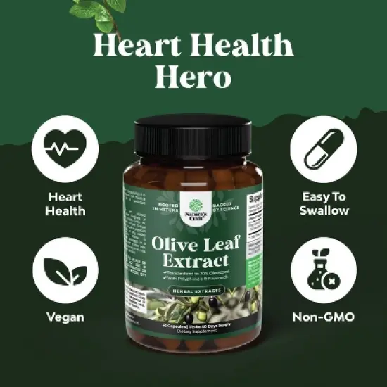 Olive Leaf Extract Capsules, High Strength Antioxidant Supplement with Pure Olive Leaf with 20% Oleuropein for Heart Health, Nature's Craft, 60ct image {1}