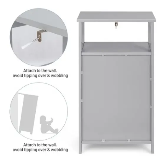 Bathroom Wooden Floor Cabinet Multifunction Storage Rack Organizer Stand Grey/White image {6}